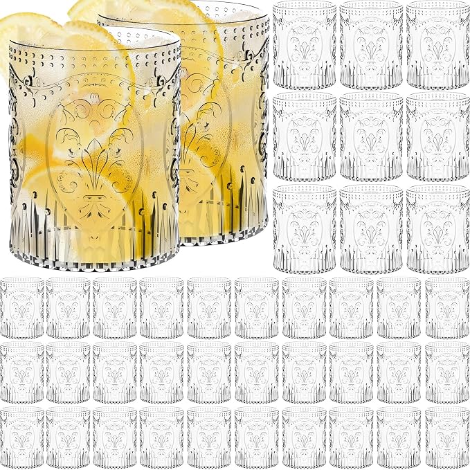 Qinyoung 48 Plastic Vintage Drinking Glasses 8.5oz Stemless Retro Embossed Wine by Qinyoung