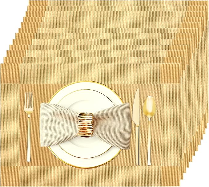 Gold Vinyl Placemats Set of 12, Heat Resistant Table Placemats | 18x12 inch by Uolr