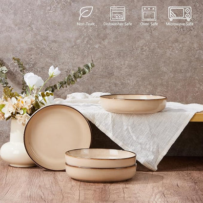 E-far Stoneware Pasta Bowls Set of 4, 35oz Double Reactive Glaze | Wide & - Image 2