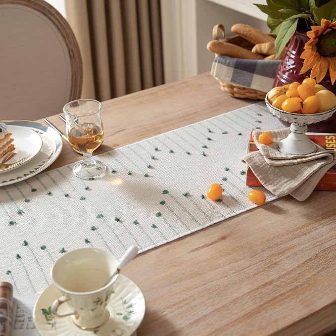 Boho Table Runner 13 x 48 Inch Long Natural Cotton Woven Runner - Image 3