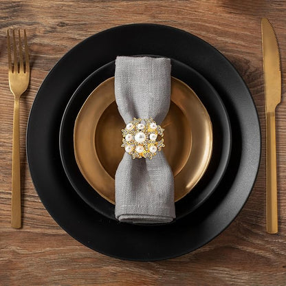 Decozen Set of 4 Gold Napkin Rings with Pearl Design, Festive, Table Decor Setting for Holiday, Wedding, Birthday, Kitchen, Home Decor, Housewarming Gift - Thanksgiving & Christmas Gift Decoration