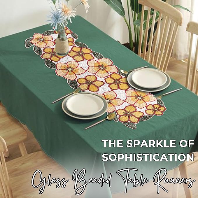 Beaded Table Runner, 13x36 | 85% glass beads, 15% polyester, cotton backing - Image 5
