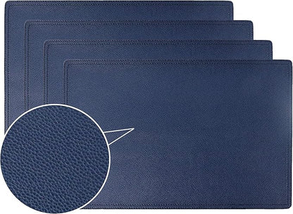Faux Leather Placemats, PU Table Mats, Set of 4, Waterproof, Stain Resistant, Heat Resistant, Non-Slip Easy to Clean for Kitchen Dining Table,Conference Table C Blue Rectangle