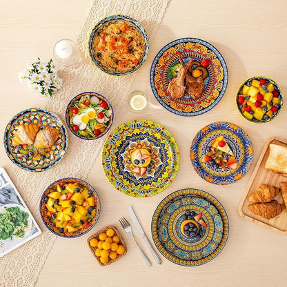 vancasso 24 Pieces Plates and Bowls Set, Bohemian Style Dinnerware Sets Service - Image 5