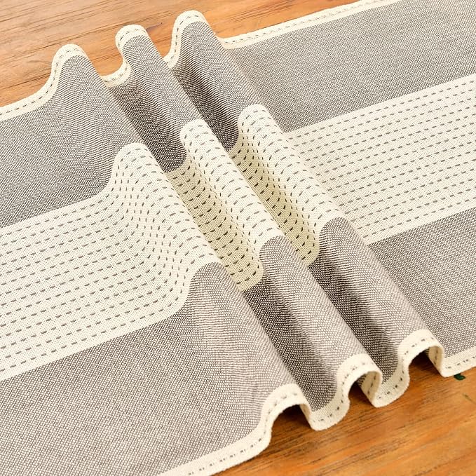 Wracra Linen Table Runner, Stripe Table Runners 36 Inches Long Coffee | - Image 2