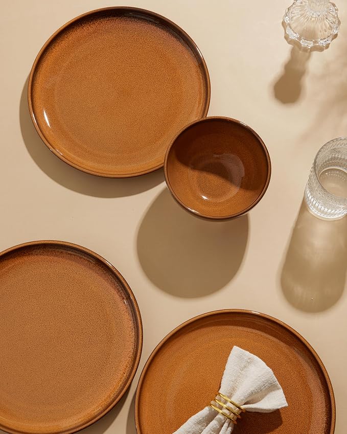 Santorini Mist Terracotta Reactive Glaze Plates and Bowls Sets, Stoneware - Image 7