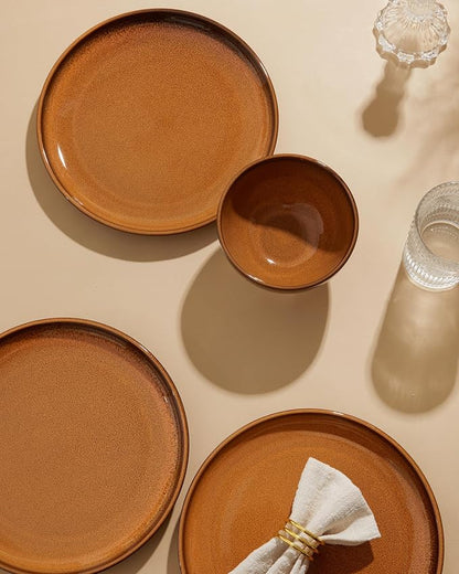 Santorini Mist Terracotta Reactive Glaze Plates and Bowls Sets, Stoneware - Image 7