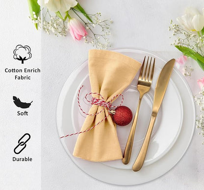 Ruvanti Cloth Napkins Set of 4, 18x18 Inches Napkins Cloth Washable, Soft, Durable, Absorbent, Cotton Blend. Table Dinner Napkins Cloth for Hotel, Lunch, Restaurant, Wedding Parties - Ivory Gold