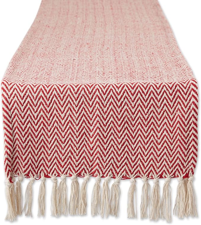 DII Woven Basic Tabletop Collection Chevron Table Runner, Tango Red by DII