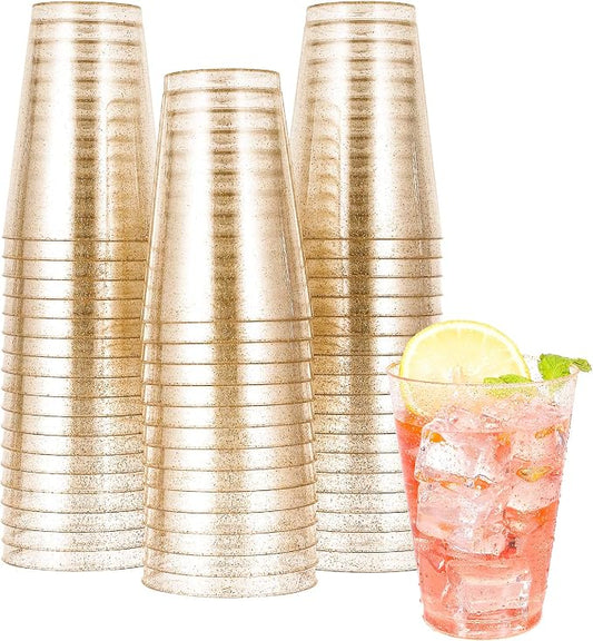JOLLY CHEF 14 oz 50 Pack Gold Plastic Cups, Disposable Gold Glitter Plastic by JOLLYCHEF