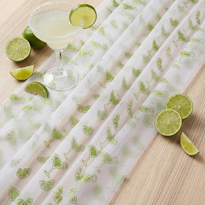4 Pcs Margarita Table Runners 29 x 70 Inch Glitter Green Margarita Tulle Lace - Image 2