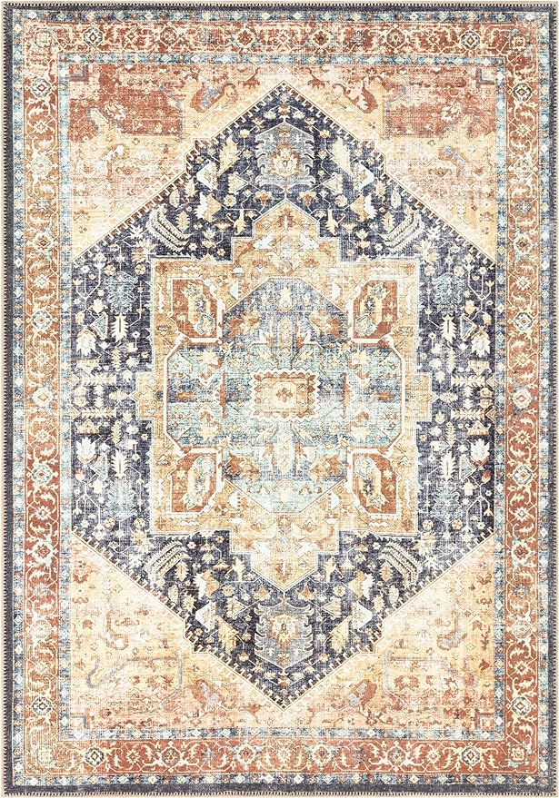 Keen Home Design 10x14 Rug - Machine Washable Area Rug with Non-Slip Backing, Ideal for Living Room, Dining Room, Bedroom - Vintage, Easy Clean, Durable, Low Pile Rug - (9'7" x 14')