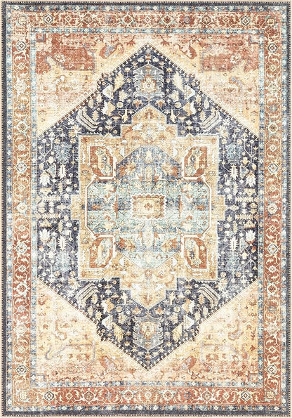 Keen Home Design 8x10 Rug - Machine Washable Area Rug with Non-Slip Backing, Ideal for Living Room, Dining Room, Bedroom - Vintage, Easy Clean, Durable, Low Pile Rug - (8' x 10')