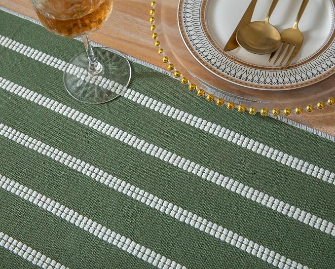 Caflife Boho Table Runner 90 Inchs Long Green, Cotton and Linen Woven - Image 4