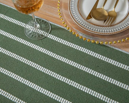 Caflife Boho Table Runner 90 Inchs Long Green, Cotton and Linen Woven - Image 4