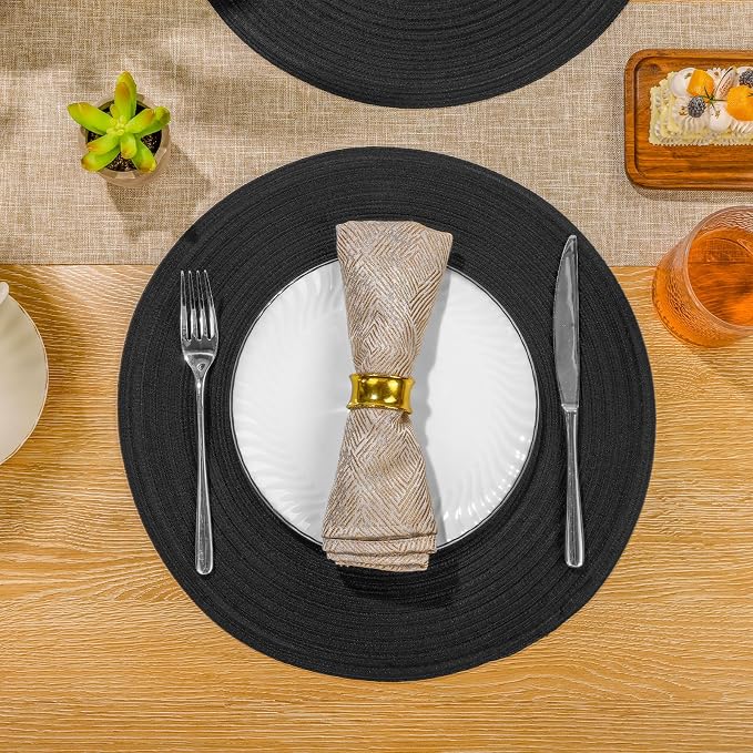 SHACOS Round Braided Placemats Set of 4 Heavy Cotton Polyester Washable Round - Image 6