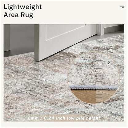 2x3 Abstract Washable Rugs for Kitchen, Floor, Entryway, Powder Room Small Area Rug Non-Slip Vintage Low Pile Throw Door Mat Pink Grey