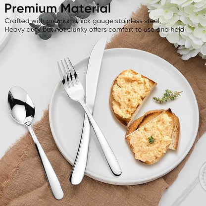 Herogo Heavy Duty Stainless Steel Silverware Set, 20-Piece Fancy Flatware Cutlery Set for 4, Modern Tableware for Home Restaurant Wedding, Heavy Eating Utensils, Mirror Polished, Dishwasher Safe