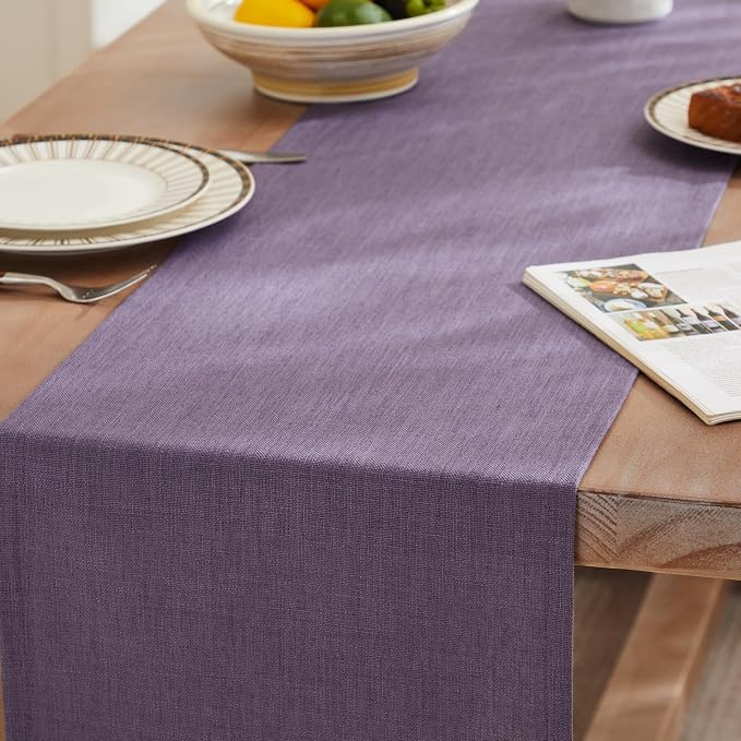 Rustic Cotton Linen Table Runner, 13x60 Inches Purple | Farmhouse Style Linen - Image 3