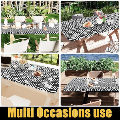 Smiry Rectangle Picnic Table Cloth, Waterproof Elastic Fitted Outdoor Tablecloths for 6 Foot Tables, Wipeable Flannel Backed Vinyl Table Cover for Camping, Dining and Indoor (30"x72", Black)