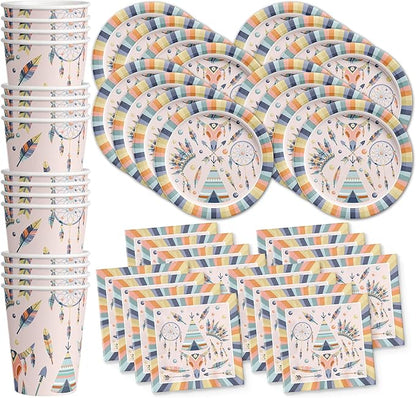 Tribal Boho Birthday Party Supplies Set Plates Napkins Cups Tableware Kit for 16