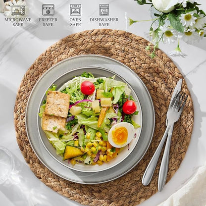 E-far Pasta Bowls Set of 4, 35oz Large Salad Bowl Plate - Image 7