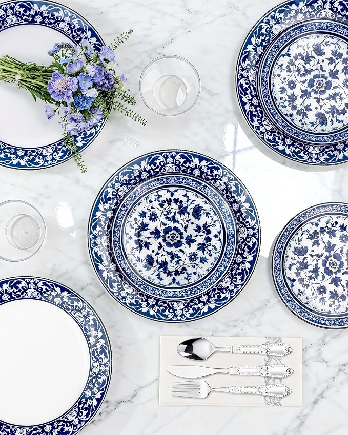 Blue Plastic Plates, Fancy Disposable Pates, 10.25" dinner & 7.5" dessert plates - Image 9