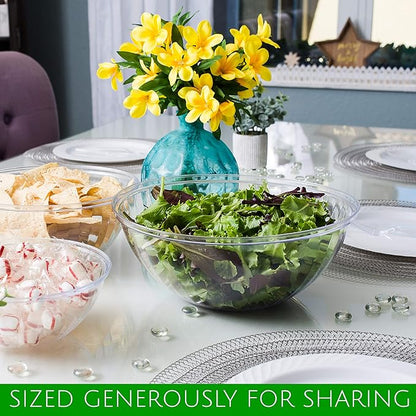 PLASTICPRO Disposable Round Crystal Clear Serving Bowls, Party Snack or Salad Bowl, Plastic Clear Chip Bowls, Party Snack Bowls, Candy Dish, Salad (2, 96 OUNCE)