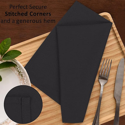 Ruvanti Cloth Napkins set of 12, 18x18 Inches Napkins Cloth Washable, Soft, Durable, Absorbent, Cotton Blend. Table Dinner Napkins Cloth for Hotel, Lunch, Restaurant, Weddings, Events, Parties - Black