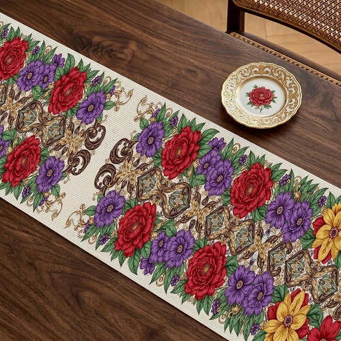 Ornate Floral Table Runner Victorian Decorative Nature Embroidery Celebration - Image 7