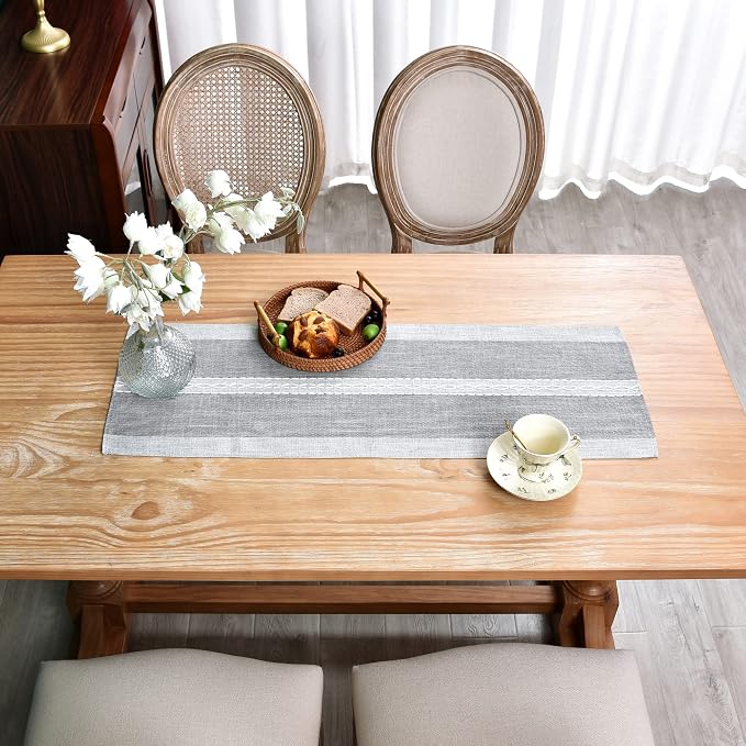 NEWISHER Farmhouse Braided Striped Embroidery Small Table Runner 36 inches | - Image 3