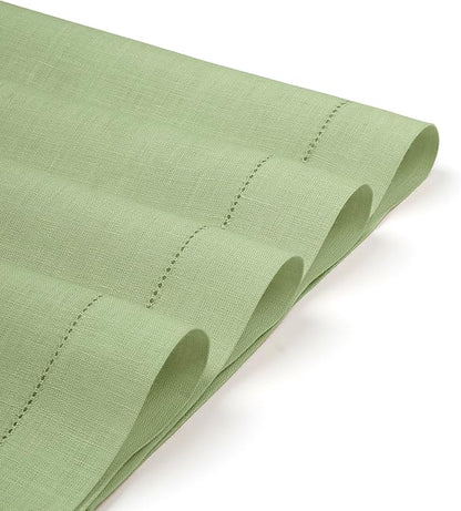 D'Moksha Homes Sage Green Linen Cloth Placemats Set of 6-100% Pure Linen Hemstitch Placemats 14 x 19 Inch - Classic Hemstitch Table Place Mats for St Patricks Day, Easter - Machine Washable