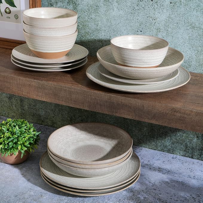 Gibson Elite 16 Piece Dreamweaver Double Bowl Terracotta Reactive Dinnerware Set - Image 5