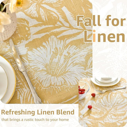 jinchan Yellow Tropical Floral Linen Rectangle Table Cloth 50x70 | Bright - Image 4
