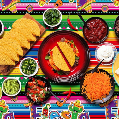 4 PCS Cinco De Mayo Tablecloth, 108"x54" Mexican Fiesta Tablecovers, Disposable Mexican Striped Table Covers, Plastic Party Table Cloth for Mexican Themed Party Supplies Carnival Taco Night Birthday