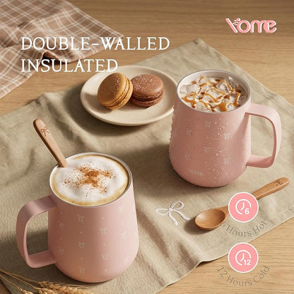 YOME 10oz Bow Light Pink Insulated Coffee Mug - Image 3
