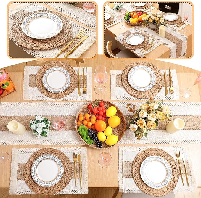 Boho Placemats 4/6/8 Set of Round Woven Placemat Macrame Style Bicolor - Image 6