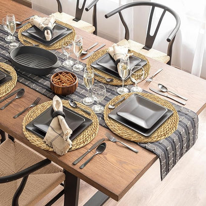 Kochorie Set of 24 Round Woven Placemats 13.8 Inches Bulrush Placemats Natural Hand-Woven Boho Rattan Placemats Wicker Table Mats Farmhouse Weave Place Mats for Home Dining Table