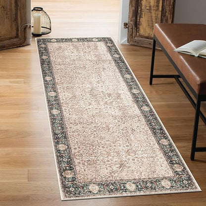 Keen Home Design 2x12 Rug - Machine Washable Runner Rug with Non-Slip Backing, Ideal for Hallway, Entryway, Kitchen, Laundry Room - Vintage, Easy Clean, Durable, Low Pile - (2'6" x 12')