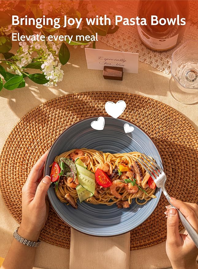 Sweese Pasta Bowls Set of 6, 30 Ounce Ceramic Salad Plates - Image 3