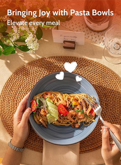 Sweese Pasta Bowls Set of 6, 30 Ounce Ceramic Salad Plates - Image 3