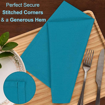 Ruvanti Cloth Napkins Set of 4, 18x18 Inches Napkins Cloth Washable, Soft, Durable, Absorbent, Cotton Blend. Table Dinner Napkins Cloth for Hotel, Lunch, Restaurant, Wedding Parties - Teal