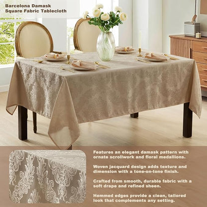 Newbridge Barcelona Luxury Damask Fabric Tablecloth, 52” Wide x 52” Square - Image 2