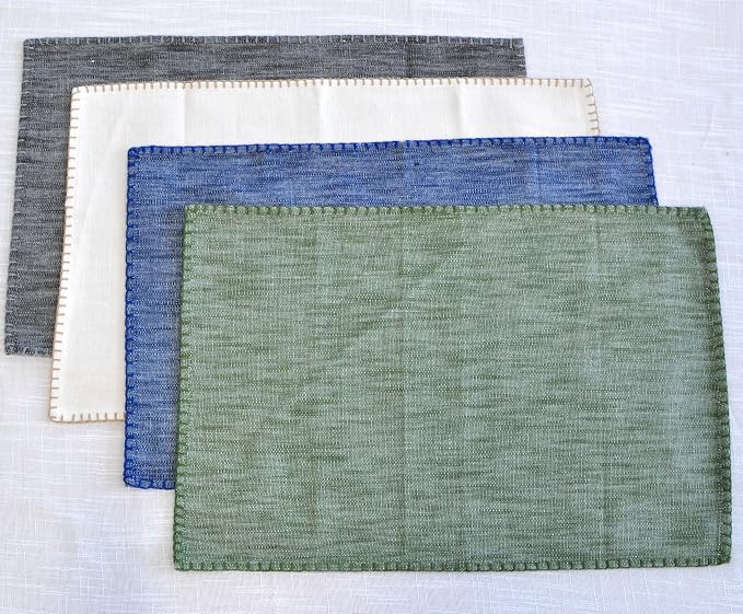 Dining Table Placemats with Decorative Stitched Edge Textured Cotton Cloth - Image 9