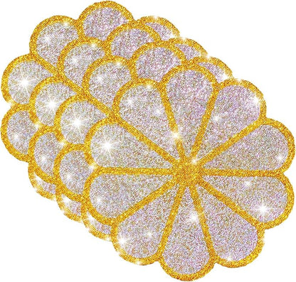 Washable Waterproof Diamond Circle Placemats for Round Tablescape Decor for Dinner and Kitchen Bling Placemats for Weddings & Special Events-4 PCS (Yellow)
