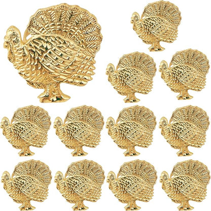 Napkin Rings Set of 12, Metal Napkin Holder Cuffs for Dinner Table Décor, Thanksgiving Turkey Bird Farmhouse Modern Serviette Rings for Christmas, Weddings, Receptions, Gold - CLEENTABLE