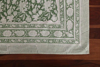 ATOSII Meraki Green 100% Cotton Fall Tablecloth, Handblock Print Rectangle Table Cover for Kitchen Dining Linen I Parties, Thanksgiving, Christmas, Wedding, Table Cloth I 72 X 120 Inches I 10 Seater