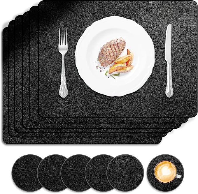 Placemats and Coasters Set of 6, Waterproof、Oil-Proof Wipeable、Anti Slip PVC by Keaixinyu