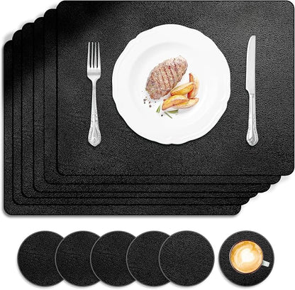 Placemats and Coasters Set of 6, Waterproof、Oil-Proof Wipeable、Anti Slip PVC by Keaixinyu