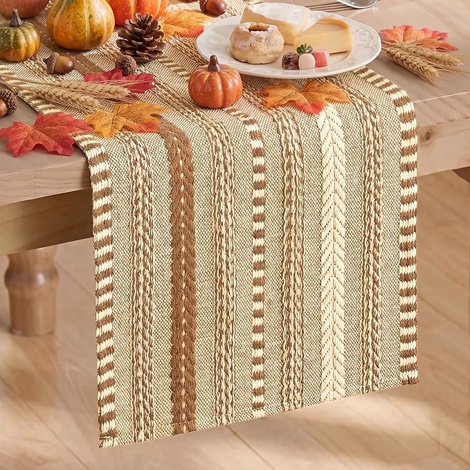 Artoid Mode Coffee Farmhouse Stripe Braided Table Runner 12x72 Inch | Holiday by ArtoidMode